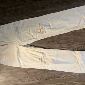 SHEIN High Rise Distressed Jeans - Cream